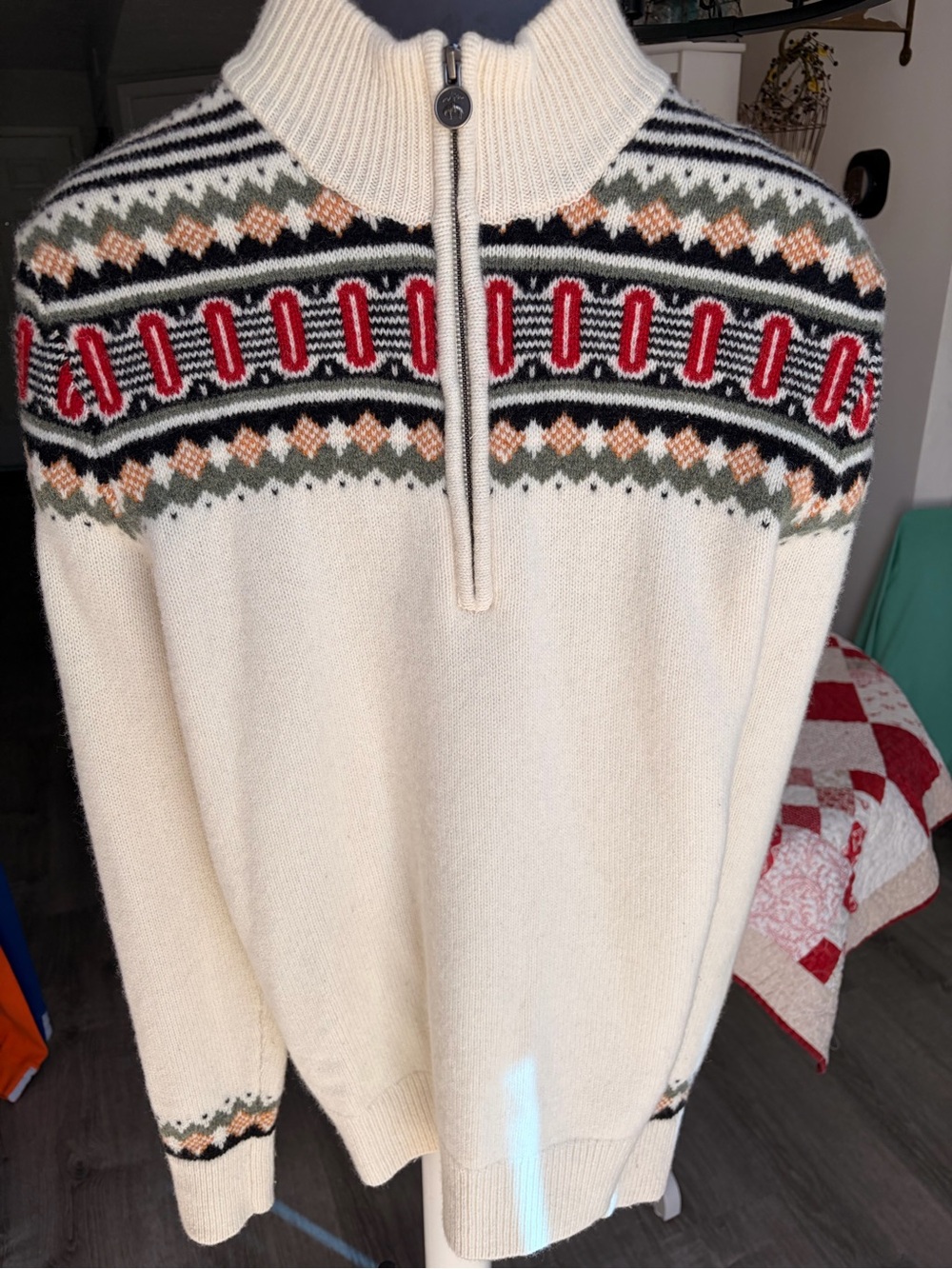 Cream Half-Zip Fair Isle Men's Sweater